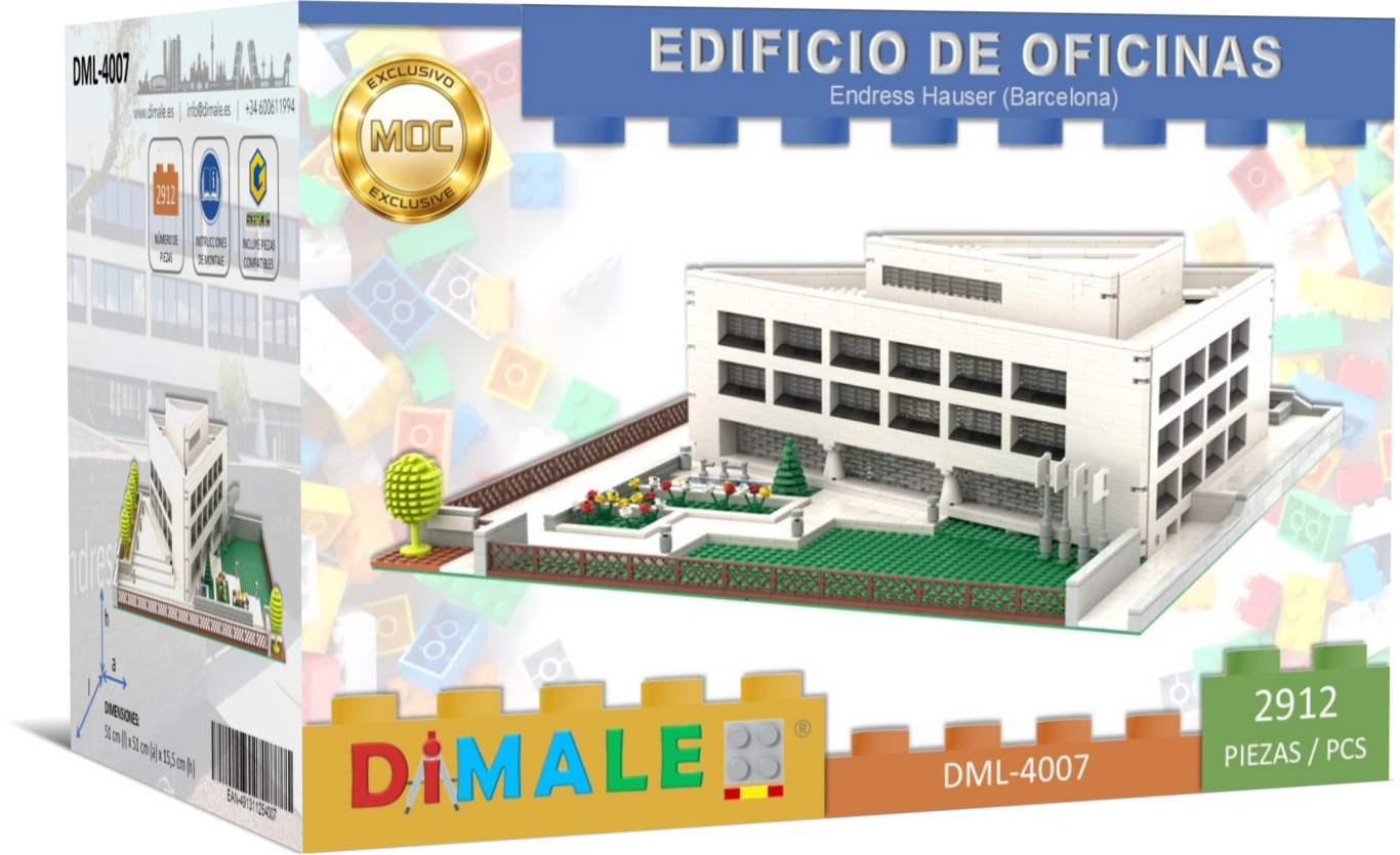 Edificio Oficinas Endress Hauser (Barcelona) MOC juego construcción Lego Caja de un modelo de edificio de oficinas con diseño arquitectónico.