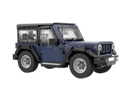 Todoterreno Jeep Wrangler MOC Lego - Vista delantera Vehículo todoterreno azul con techo de lona y diseño clásico de cuatro puertas.