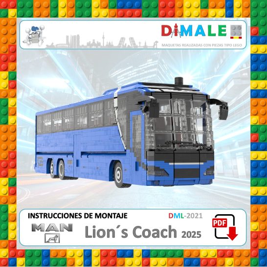 Autobús azul modelo Lion's Coach, con instrucciones de montaje de Lego.