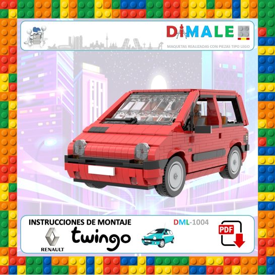 Modelo de automóvil rojo Renault Twingo con instrucciones de montaje.