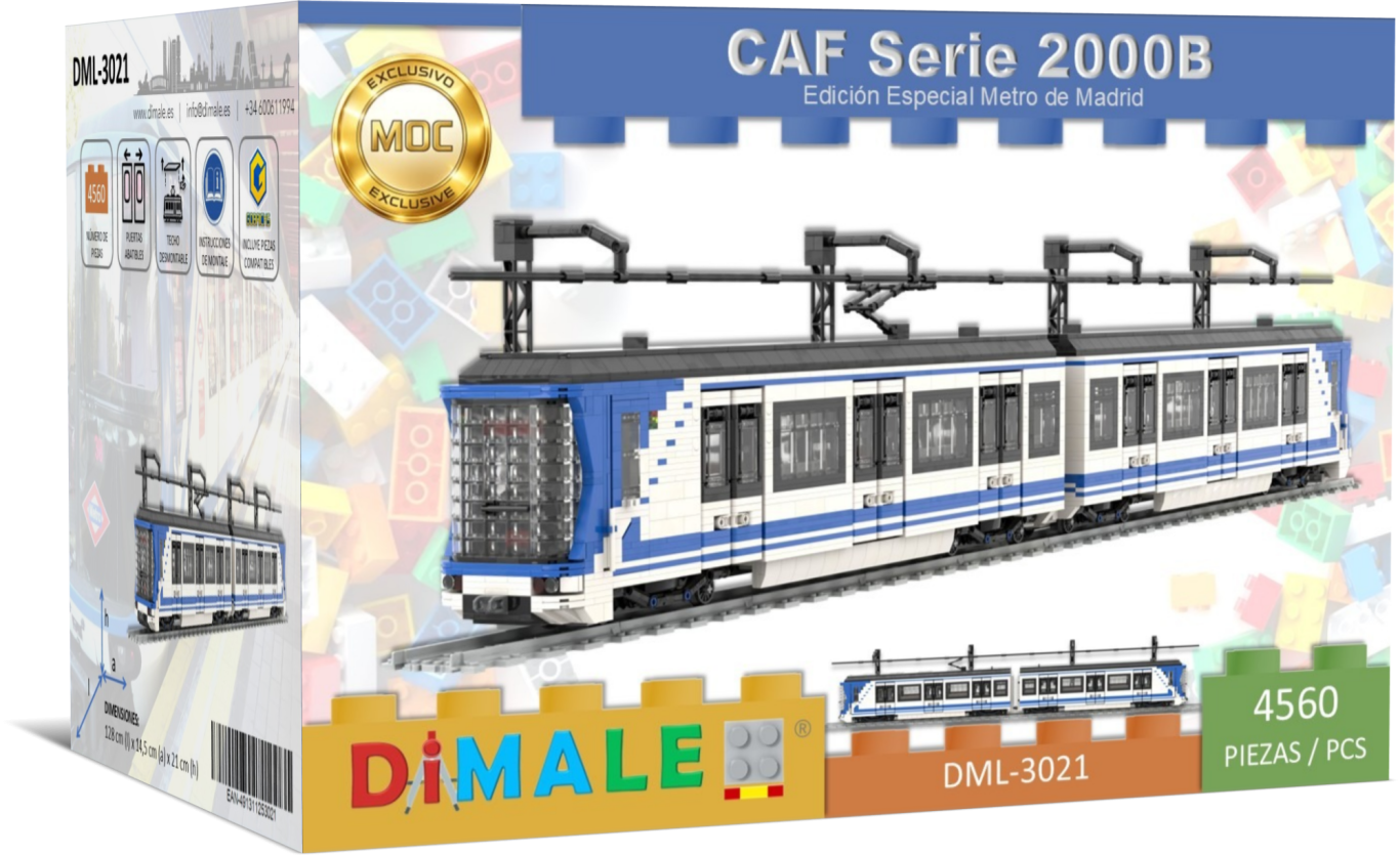 Tren CAF Serie 2000B Metro de Madrid MOC Lego Tren de modelismo CAF Serie 2000B en su empaque original de Dimale.