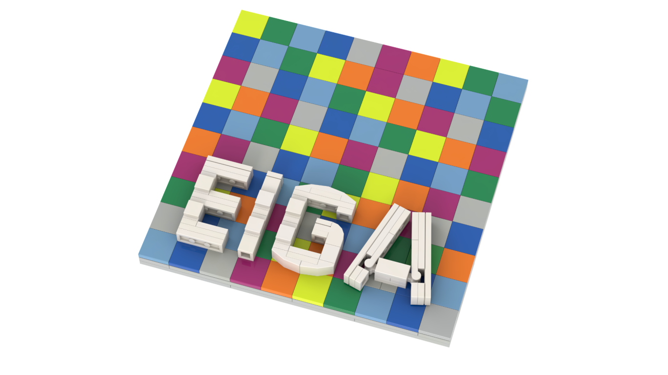 Logotipo aniversario EIGA realizado con lego Bloque colorido con la palabra "EIGA" en letras grandes y blancas.