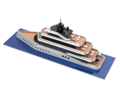 Azure Kenshö MOC Lego - Vista superior Yate moderno de lujo con varios niveles y detalles en la cubierta.