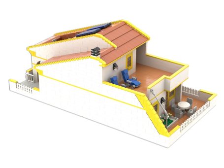 Casas en la playa MOC Lego - Vista exterior 2 Casa de estilo moderno con terraza y áreas de descanso. Diseño en 3D.