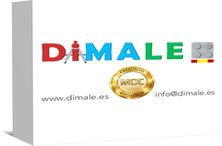 Caja estándar para envíos Logotipo de DIMALE con colores rojo, verde y azul, acompañado de un símbolo dorado.
