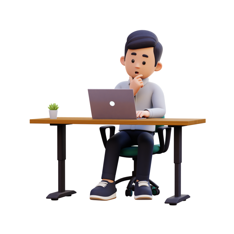 Realizamos el presupuesto para el nuevo MOC Hombre sentado en un escritorio, utilizando un portátil y pensando, con una planta pequeña.