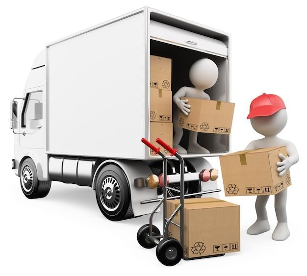 Se envía la maqueta MOC Camión de entrega con una persona cargando cajas y otra usando un carrito de manos.