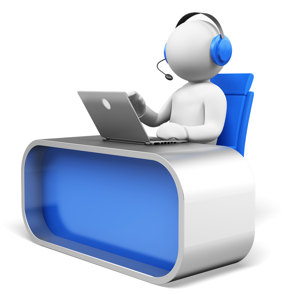 Atención al cliente Persona con auriculares trabajando en un ordenador en un escritorio moderno.