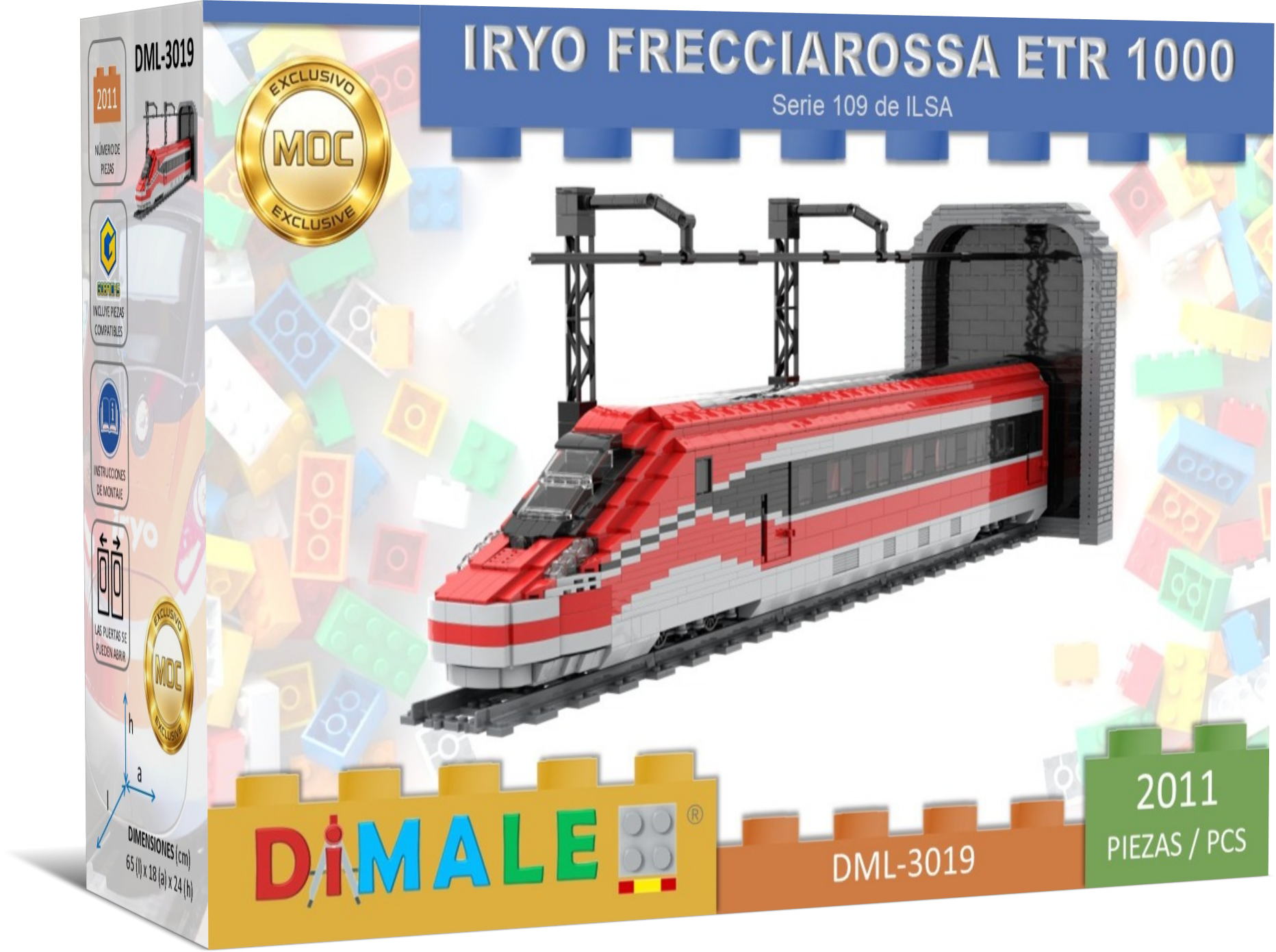 Modelo de tren Frecciarossa ETR 1500 de juguete, en caja colorida.