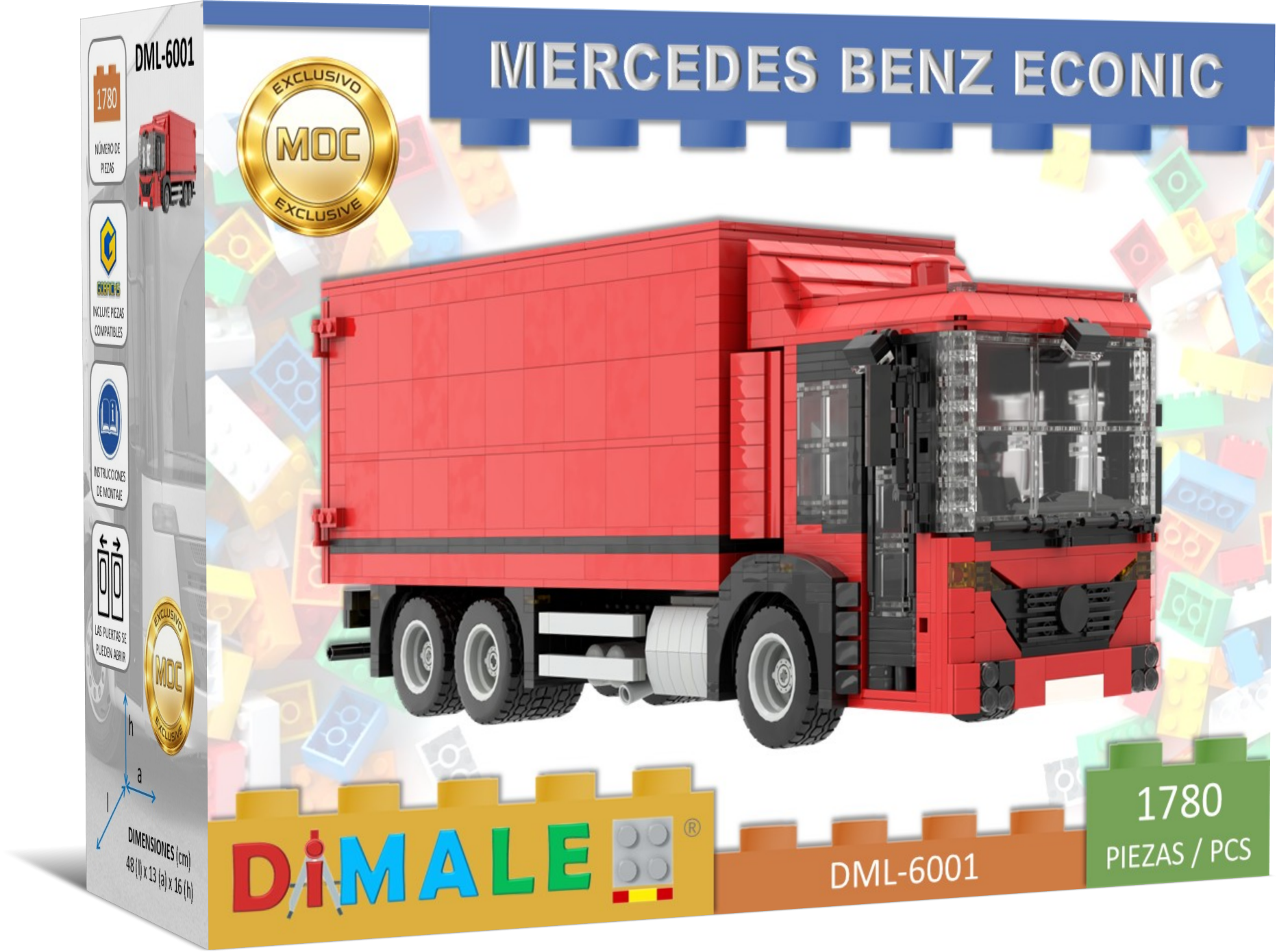 Mercedes Benz Econic juego construcción Lego MOC Caja de juguete de un camión Mercedes Benz Econic de bloques de construcción.