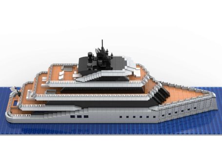 Azure Kenshö MOC Lego - Vista exterior Yate de lujo moderno con múltiples cubiertas y un diseño elegante.