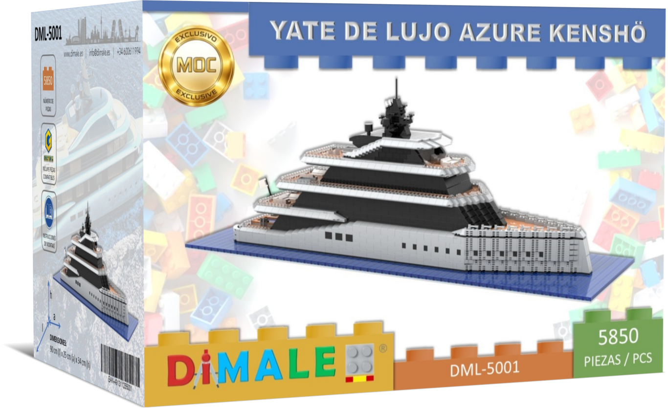 Yate de lujo Azure Kenshö juego construcción Lego MOC Caja de un modelo de yate de lujo llamado Azure Kensho.