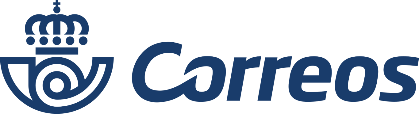 Logotipo de Correos, con un emblema de corona y un diseño estilizado.