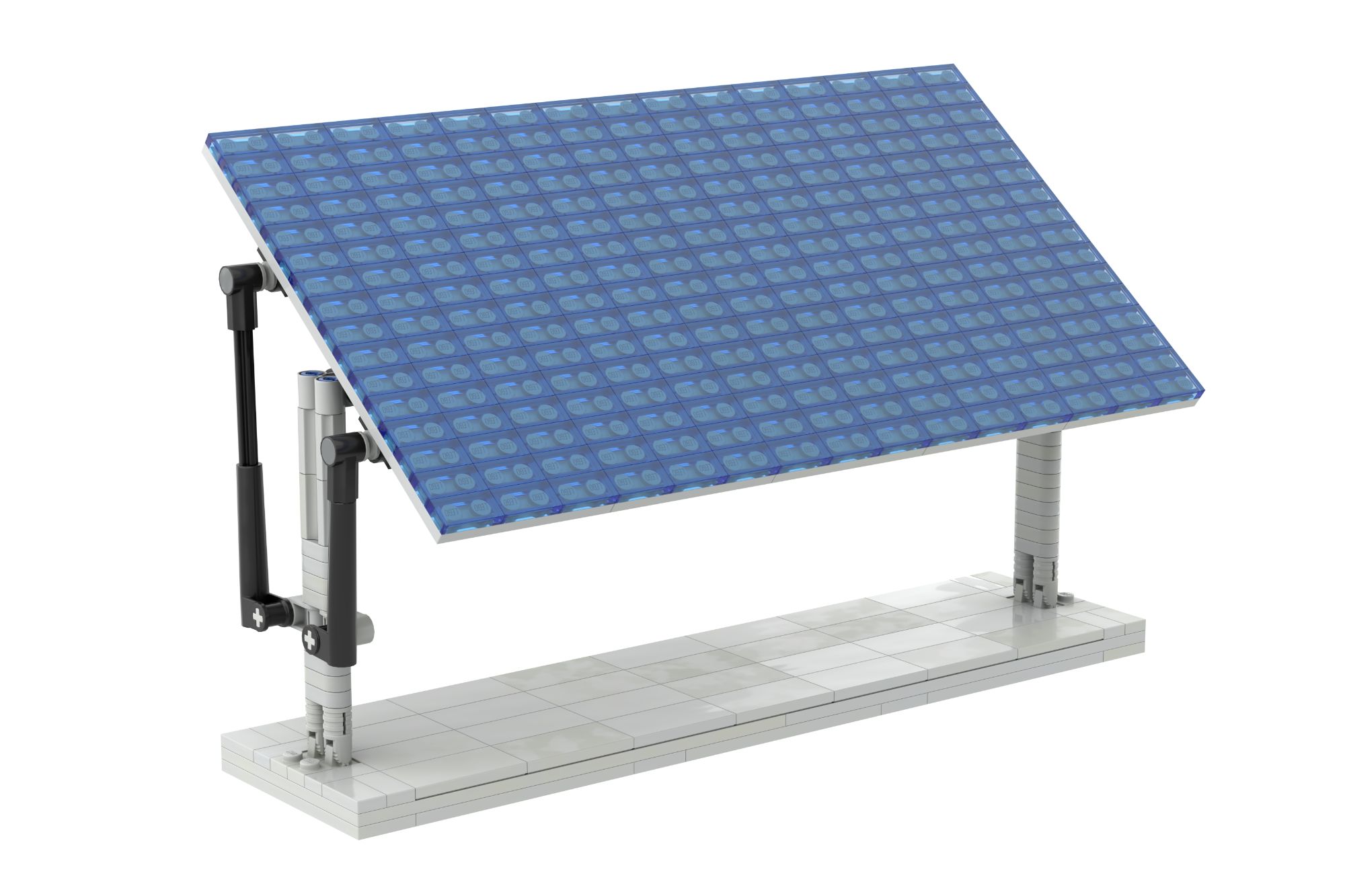 Panel solar fotovoltaico MOC Lego Panel solar con múltiples celdas fotovoltaicas sobre una estructura metálica.